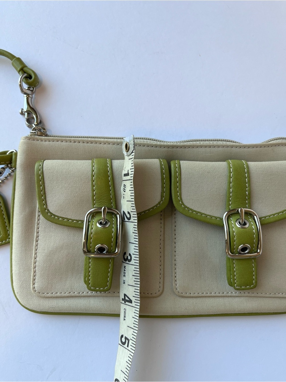 Vintage Coach Wristlet Y2K Tan Green Buckle - Picture 3 of 7